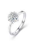 Thalia Ring – Zirkonia mit Sechskrallen und sechs glatten Blattornamenten, Edelstahl mit Platinbeschichtung