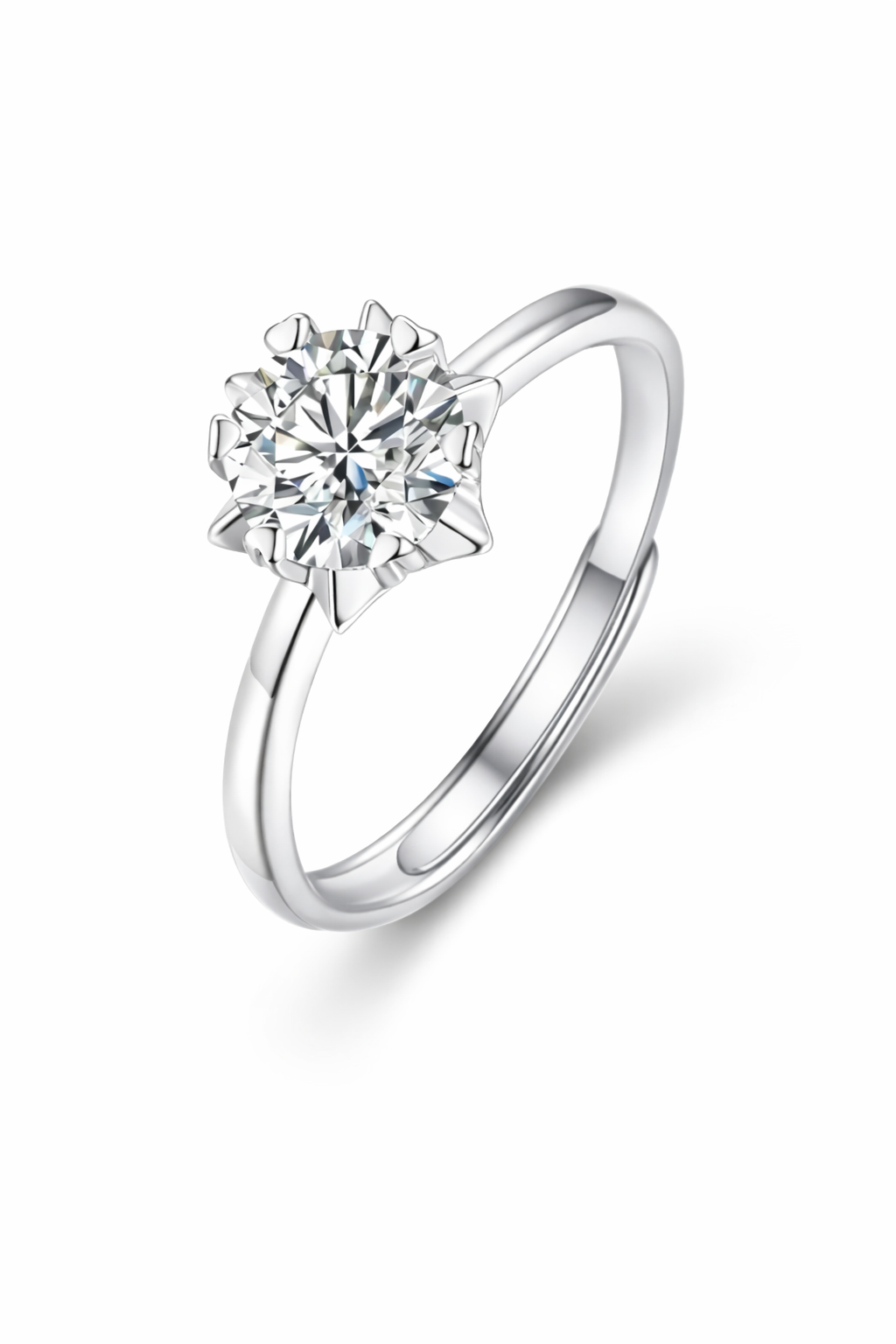 Thalia Ring – Zirkonia mit Sechskrallen und sechs glatten Blattornamenten, Edelstahl mit Platinbeschichtung