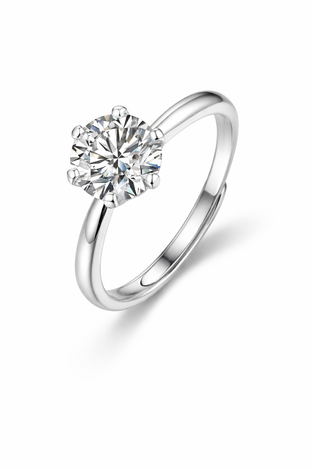 Rhea Ring – Größter Zirkonia-Solitär der Kollektion in Sechskrallen-Fassung auf glatter polierter Ringschiene, Edelstahl mit Platinbeschichtung