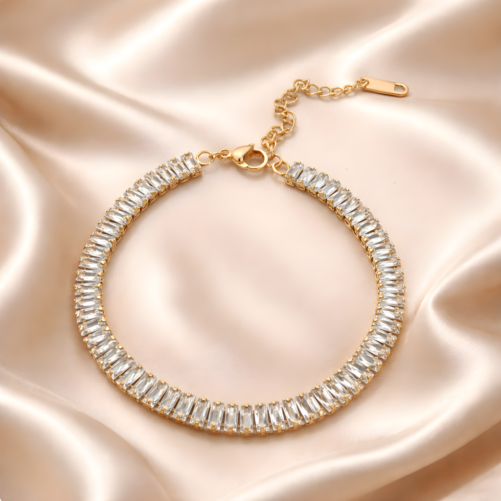 Lumière Armband – Goldenes Tennisarmband mit Baguette-Zirkonia