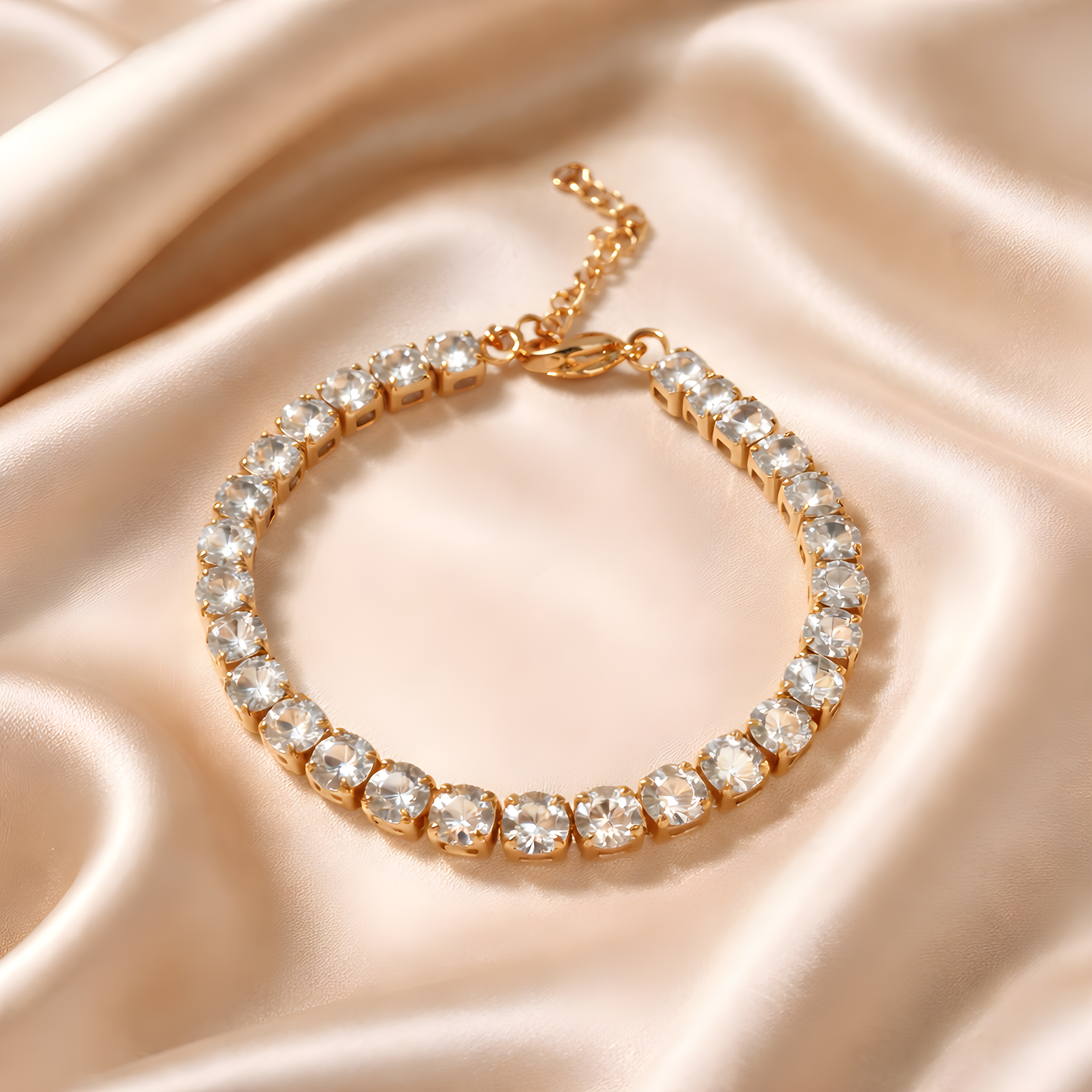 Carré Armband – Goldenes Tennisarmband mit großen Zirkonia-Kristallen