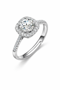 Selene Ring – Runder Zirkonia mit quadratischem Pavé-Halo und Pavé-Schiene, Edelstahl mit Platinbeschichtung