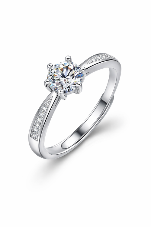 Aurora Ring – Zirkonia mit Sechskrallen, Pavé-Besatz auf zur Fassung hin verjüngender Ringschiene, Edelstahl mit Platinbeschichtung
