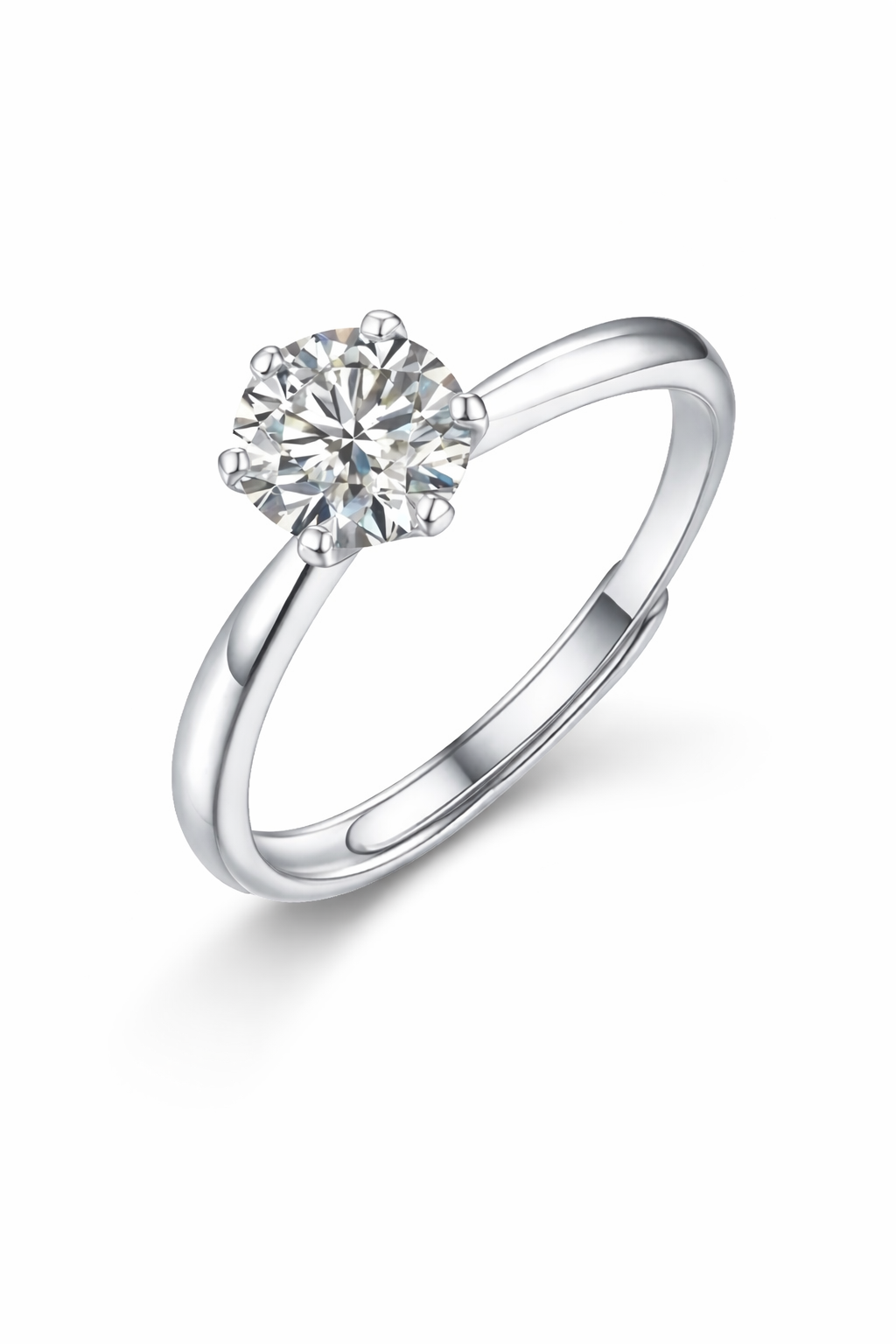 Asteria Ring – Klassischer Zirkonia-Solitär mit Sechskrallen auf glatter Ringschiene, Edelstahl mit Platinbeschichtung
