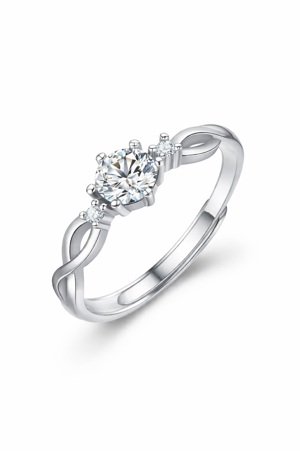 Aura Ring – Zirkonia-Trio mit geschwungener Unendlichkeitsschiene, Edelstahl mit Platinbeschichtung