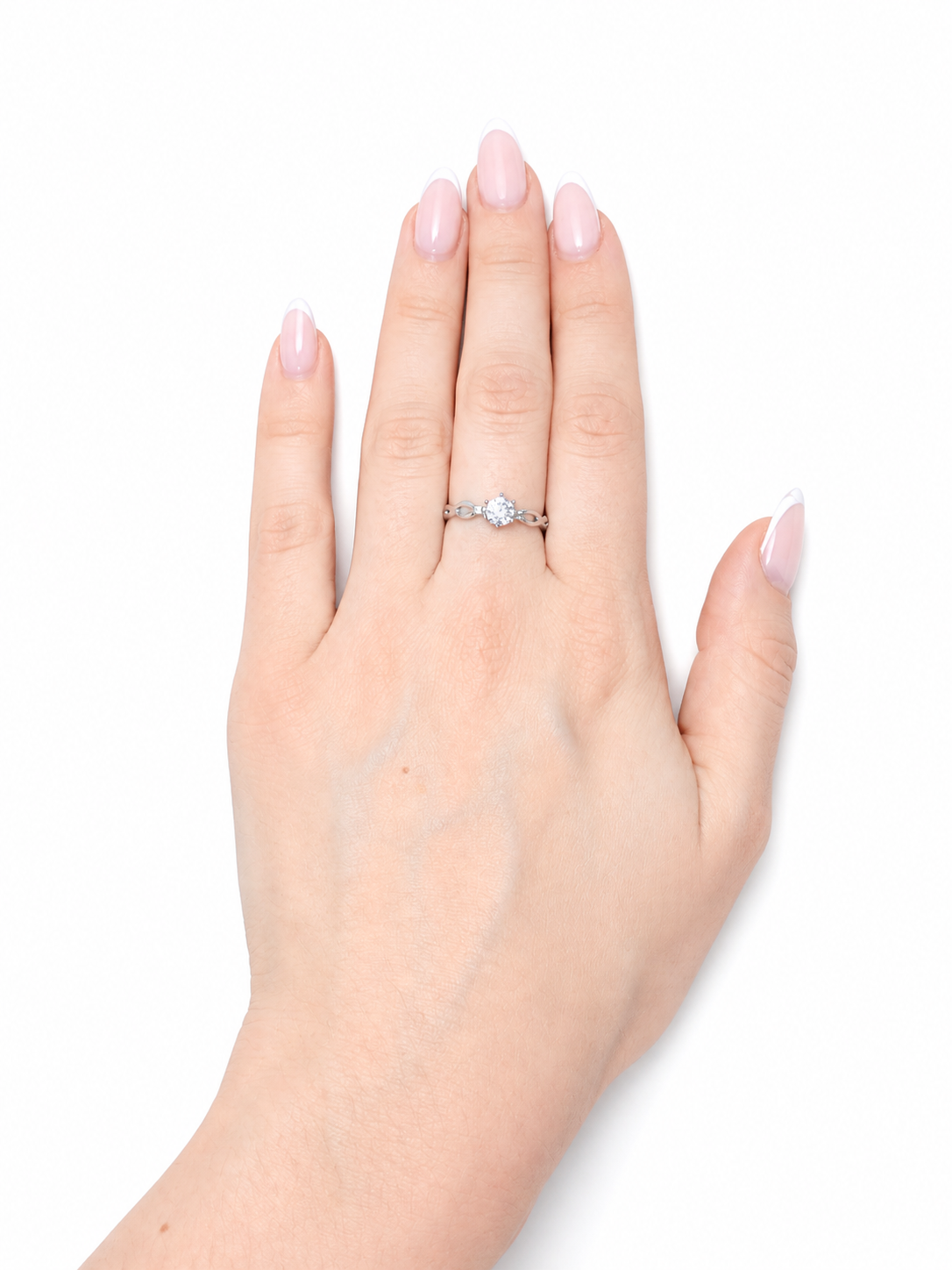 Aura Ring – Zirkonia-Trio mit geschwungener Unendlichkeitsschiene, Edelstahl mit Platinbeschichtung