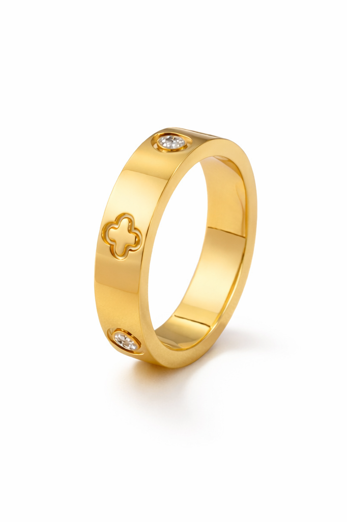 Chloé Ring – Edelstahl mit Kleeblatt & Zirkonia – Gold & Silber | Alextra Jewelry