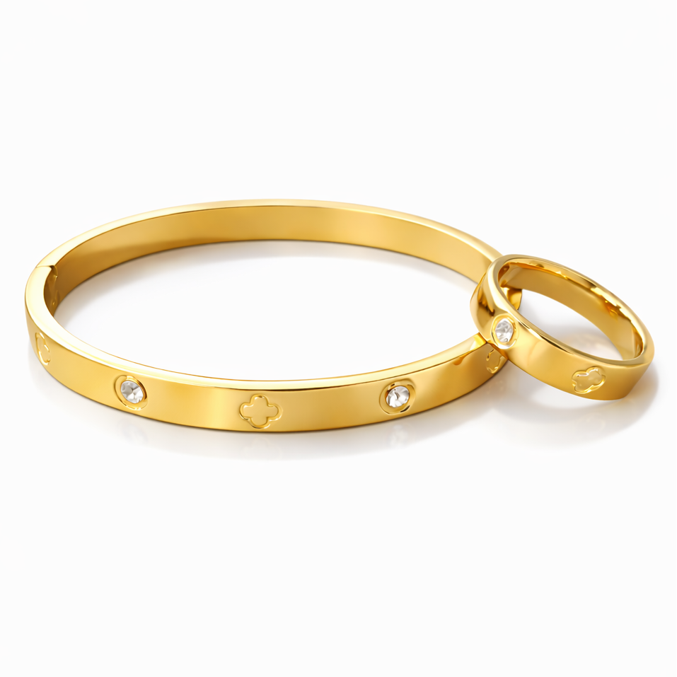 Chloé Set – Ring & Armband – Edelstahl mit 18K Goldvergoldung oder in silberfarbener Ausführung – Femmes Collection | Alextra Jewelry