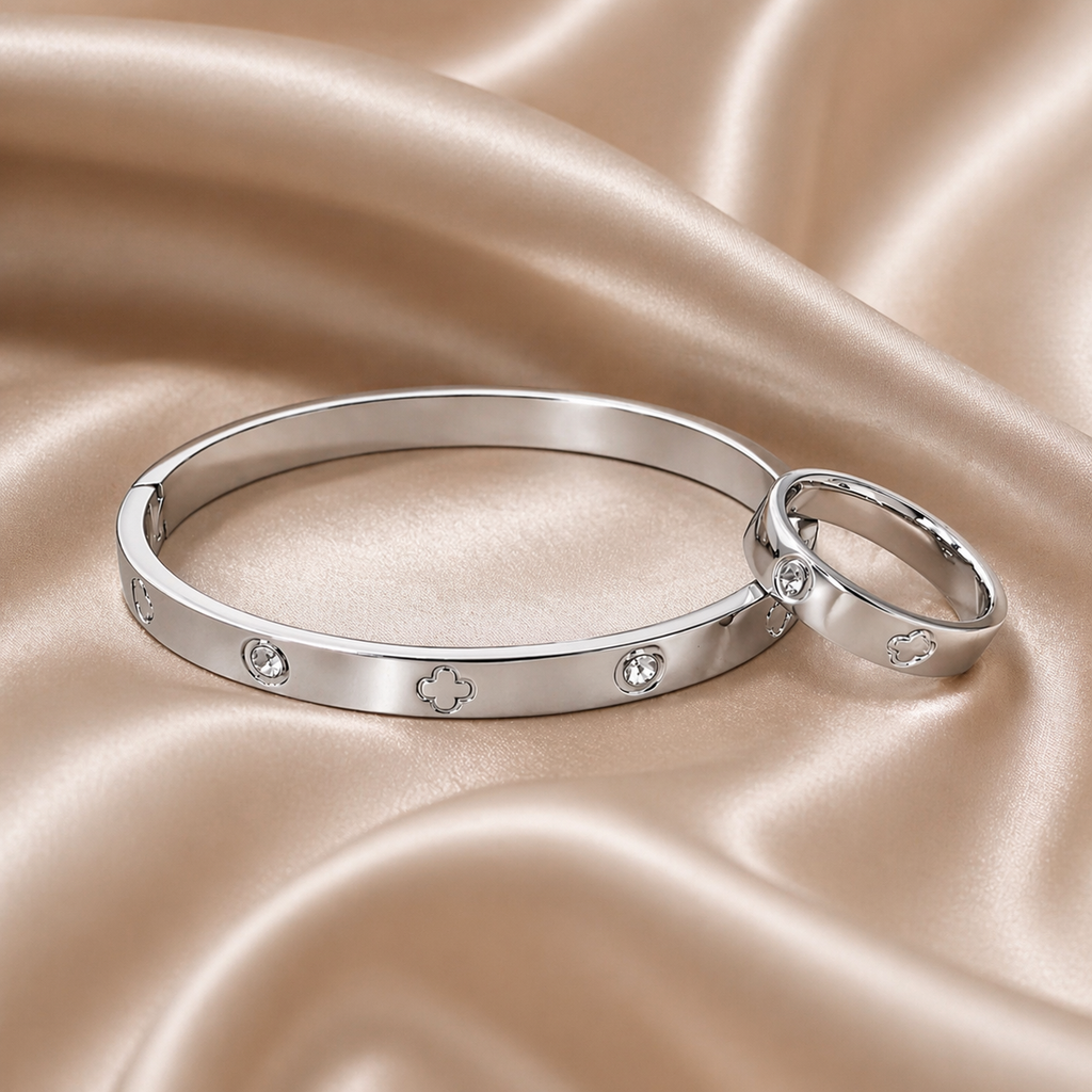 Chloé Set – Ring & Armband – Edelstahl mit 18K Goldvergoldung oder in silberfarbener Ausführung – Femmes Collection | Alextra Jewelry