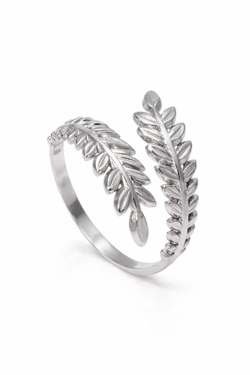 Feuille d'Amour Ring – Edelstahl in silberfarbener Ausführung – Offener Blattring | Alextra Jewelry
