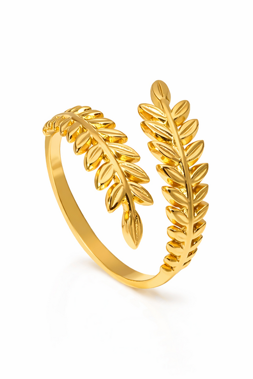 Feuille d'Amour Ring – Edelstahl mit 18K Goldvergoldung – Offener Blattring | Alextra Jewelry