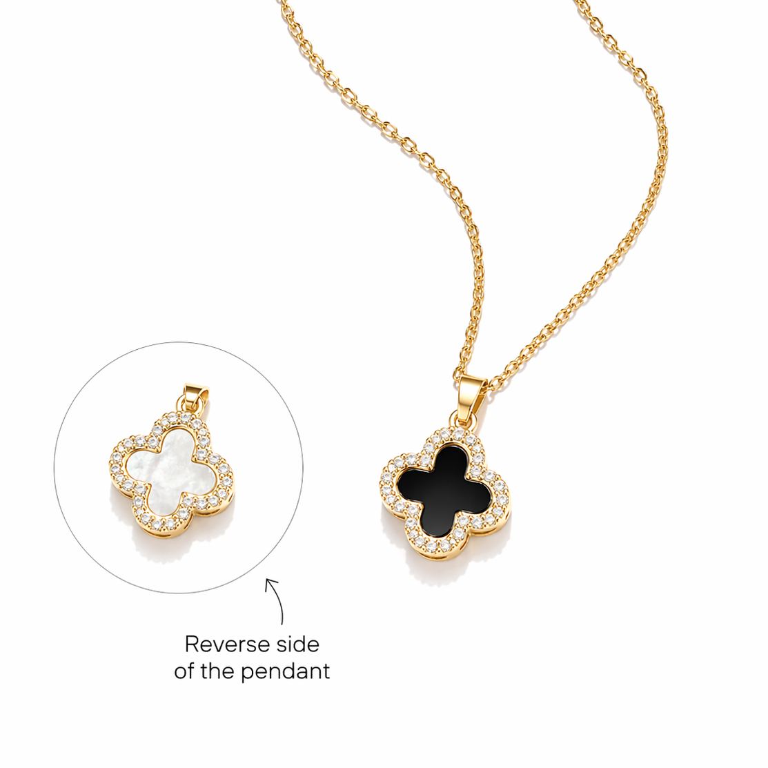 Trèfle Réversible Luxe Halskette – Edelstahl mit 18K Vergoldung – Kleeblatt Anhänger | Alextra Jewelry