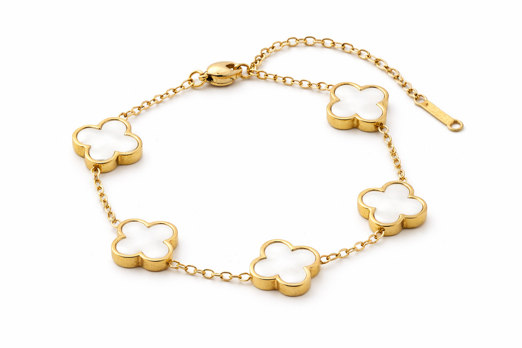 Trèfle Nacré Armband – Edelstahl mit 18K Goldvergoldung – Kleeblatt & Perlmutt | Alextra Jewelry