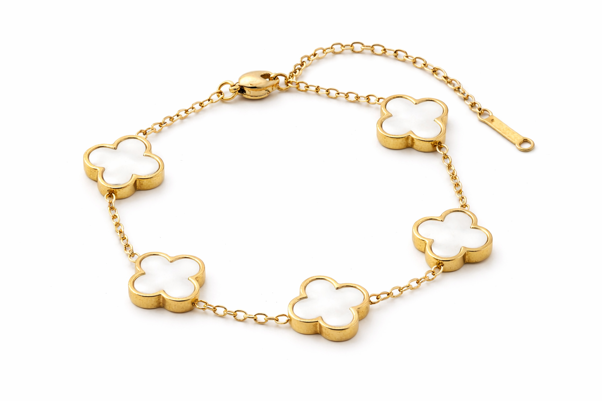 Trèfle Nacré Armband – Edelstahl mit 18K Goldvergoldung – Kleeblatt & Perlmutt | Alextra Jewelry