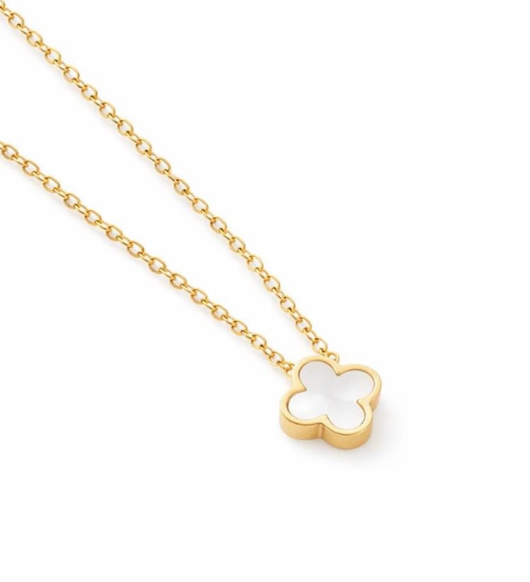 Trèfle Nacré Halskette – Edelstahl mit 18K Goldvergoldung – Kleeblatt & Perlmutt | Alextra Jewelry