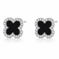Trèfle Noir Luxe Ohrringe – Edelstahl mit Platinbeschichtung – Kleeblatt & Schwarz | Alextra Jewelry