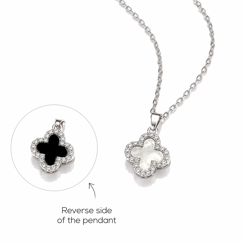 Trèfle Réversible Luxe Halskette – Edelstahl in silberfarbener Ausführung – Kleeblatt Anhänger | Alextra Jewelry
