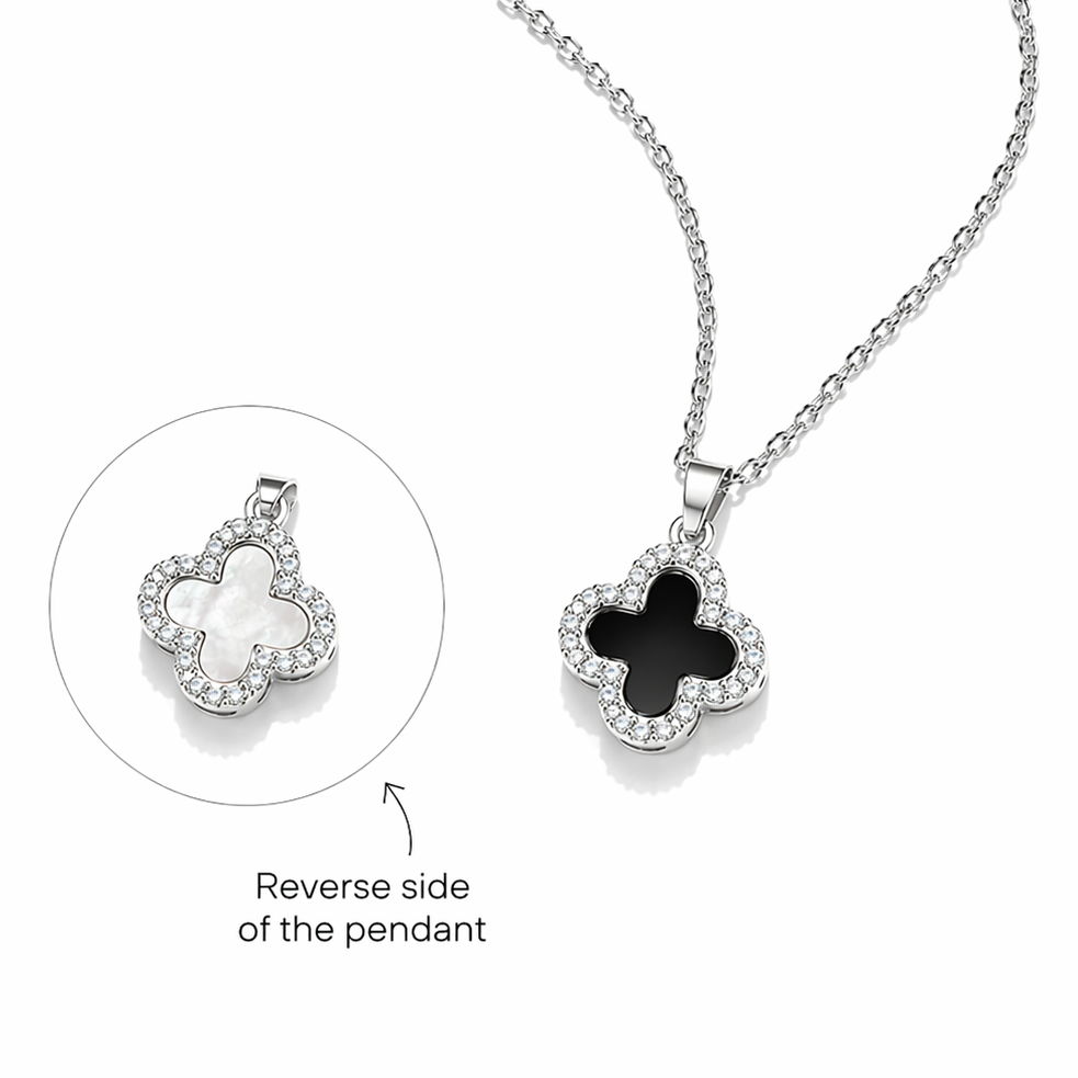 Trèfle Réversible Luxe Halskette – Edelstahl in silberfarbener Ausführung – Kleeblatt Anhänger | Alextra Jewelry