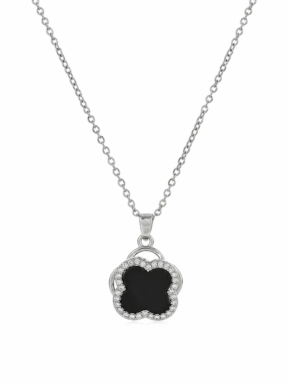 Trèfle Noir Collier – Silber, Vorderansicht Kleeblatt-Anhänger