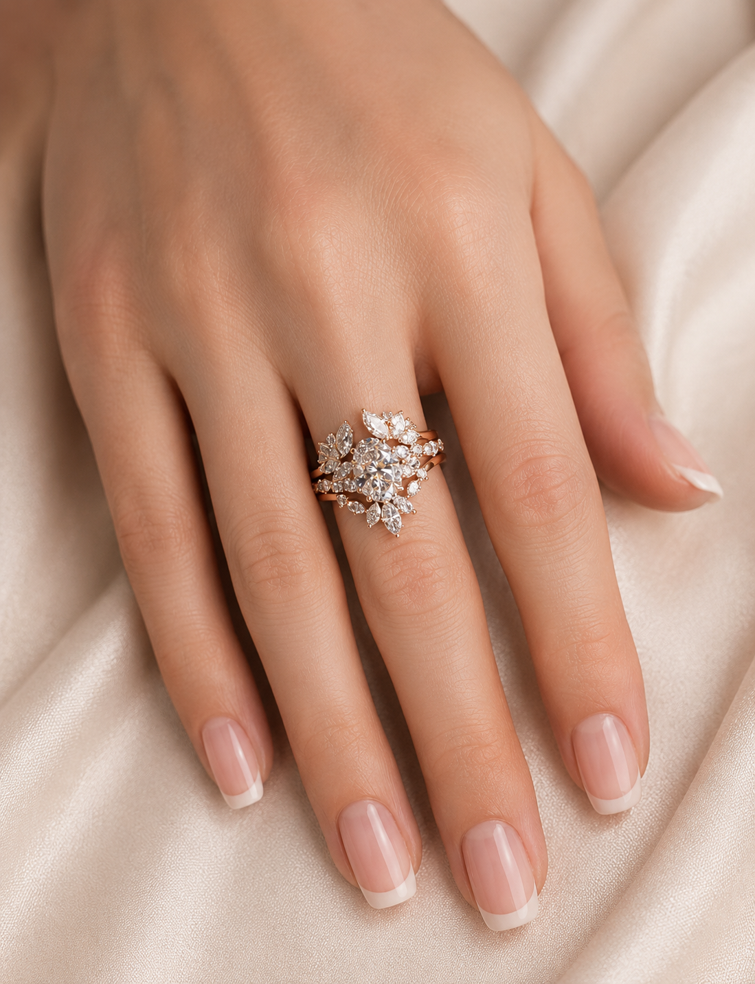 Royal Glamour Ring Set – In der Hand auf Seidenstoff