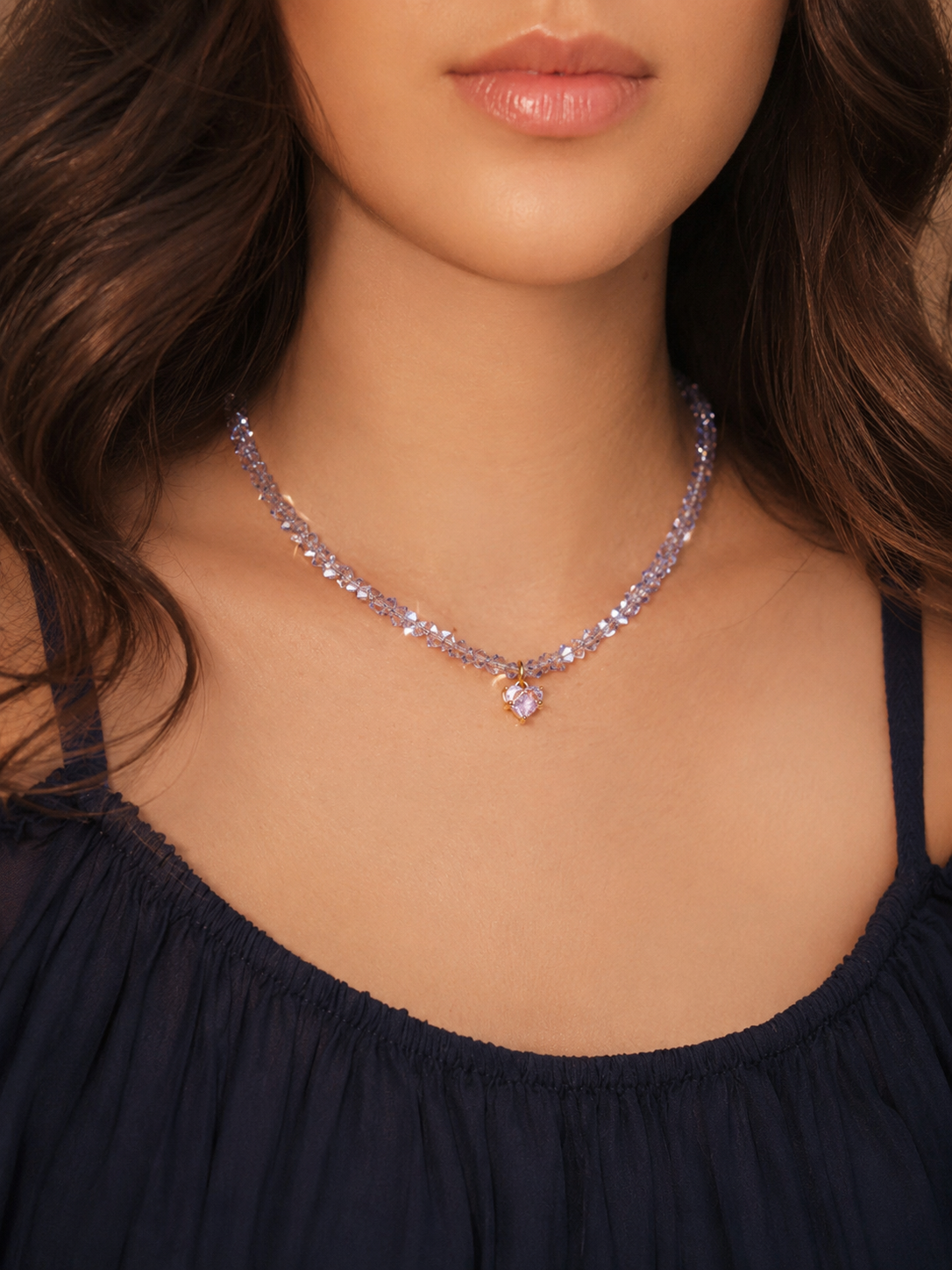 Kristall Herz Collier Set – Rosa & Lila