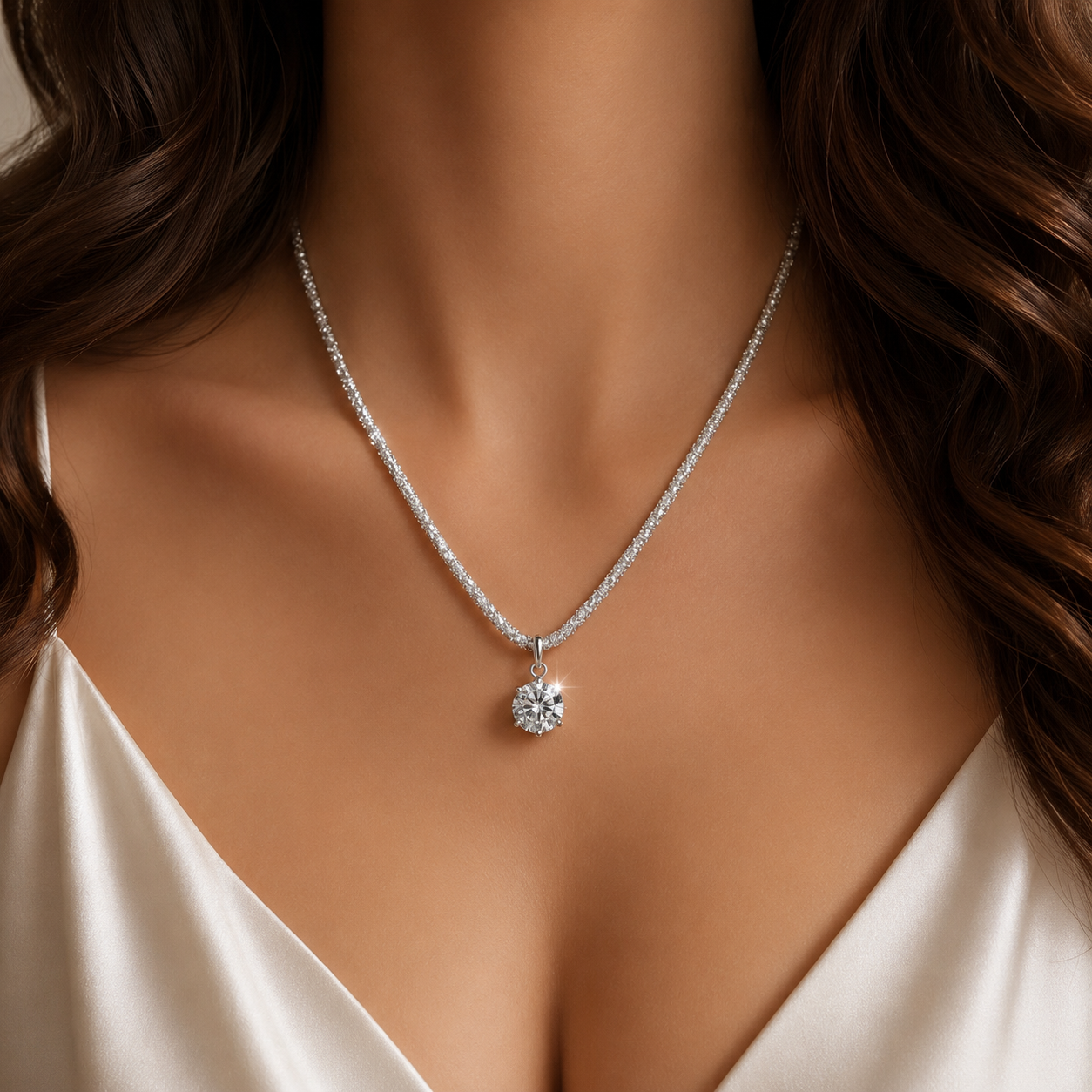 Céleste Collier Silber – Halskette mit Flechtwerk-Kette und Zirkonia-Solitär 