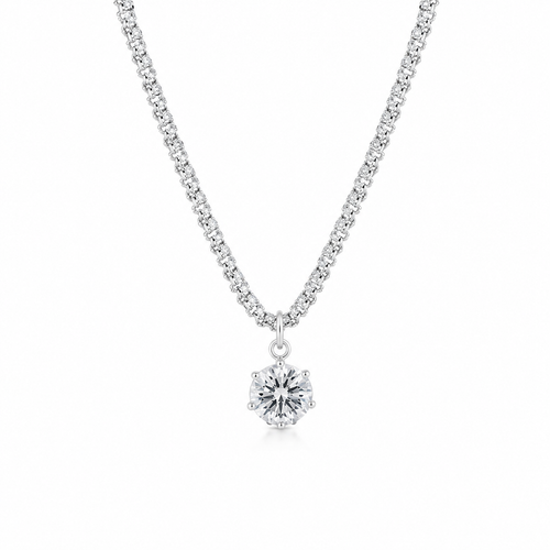 Céleste Collier Silber – Halskette mit Flechtwerk-Kette und Zirkonia-Solitär 