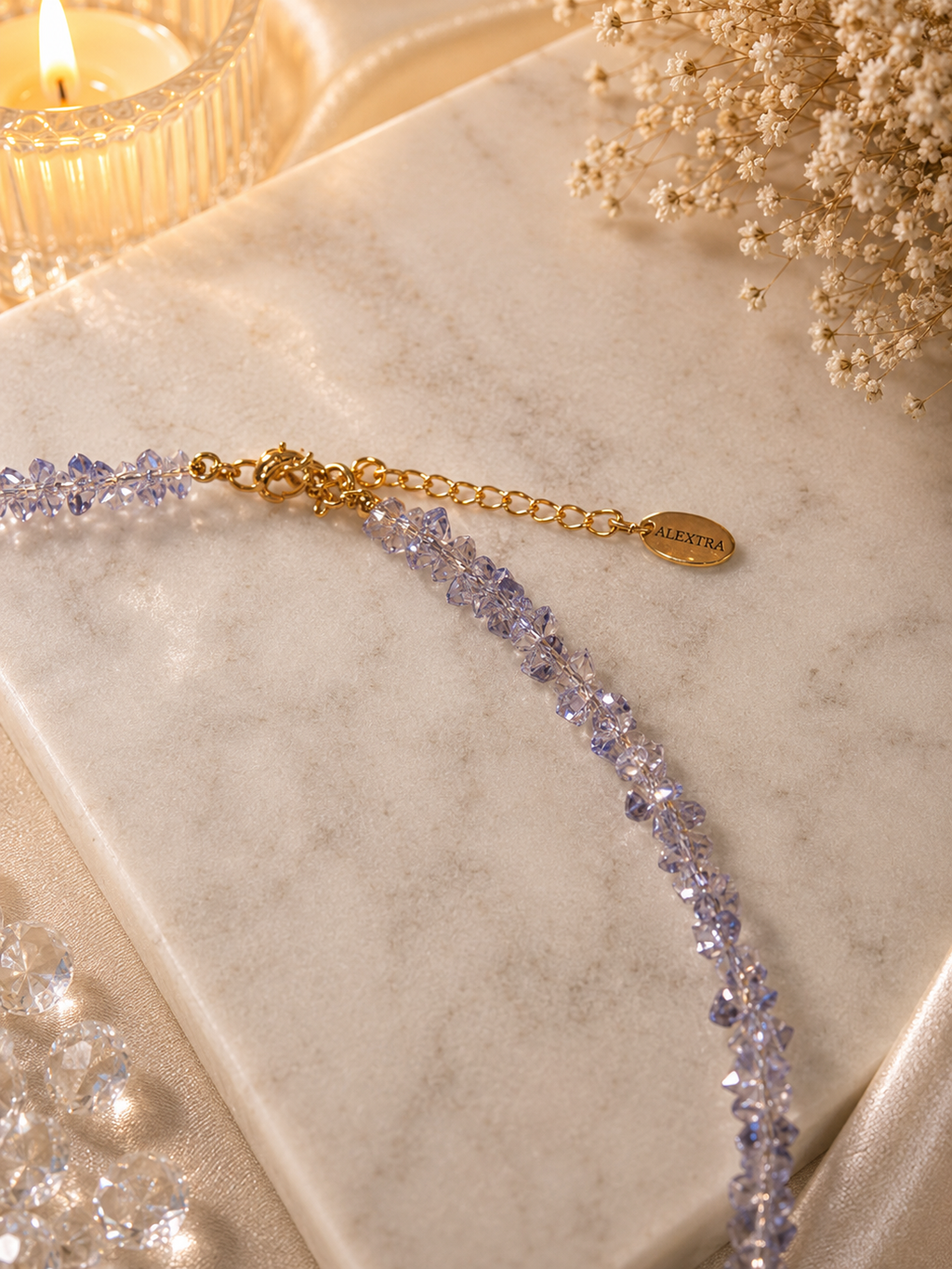 Kristall Herz Collier Set – Rosa & Lila