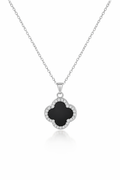 Trèfle Noir Collier – Silber, schwarzes Kleeblatt mit Zirkonia, drehbarer Anhänger