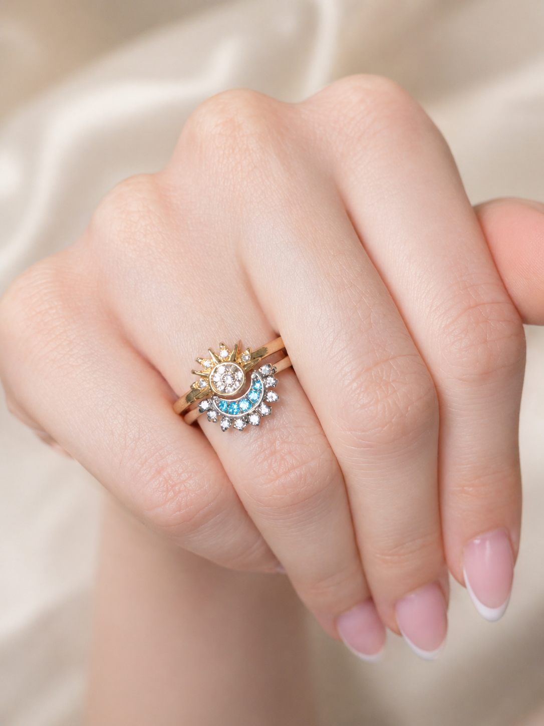 Céleste Duo – Doppelring Set - Sonne & Mond – Gold & Silber | Alextra Jewelry