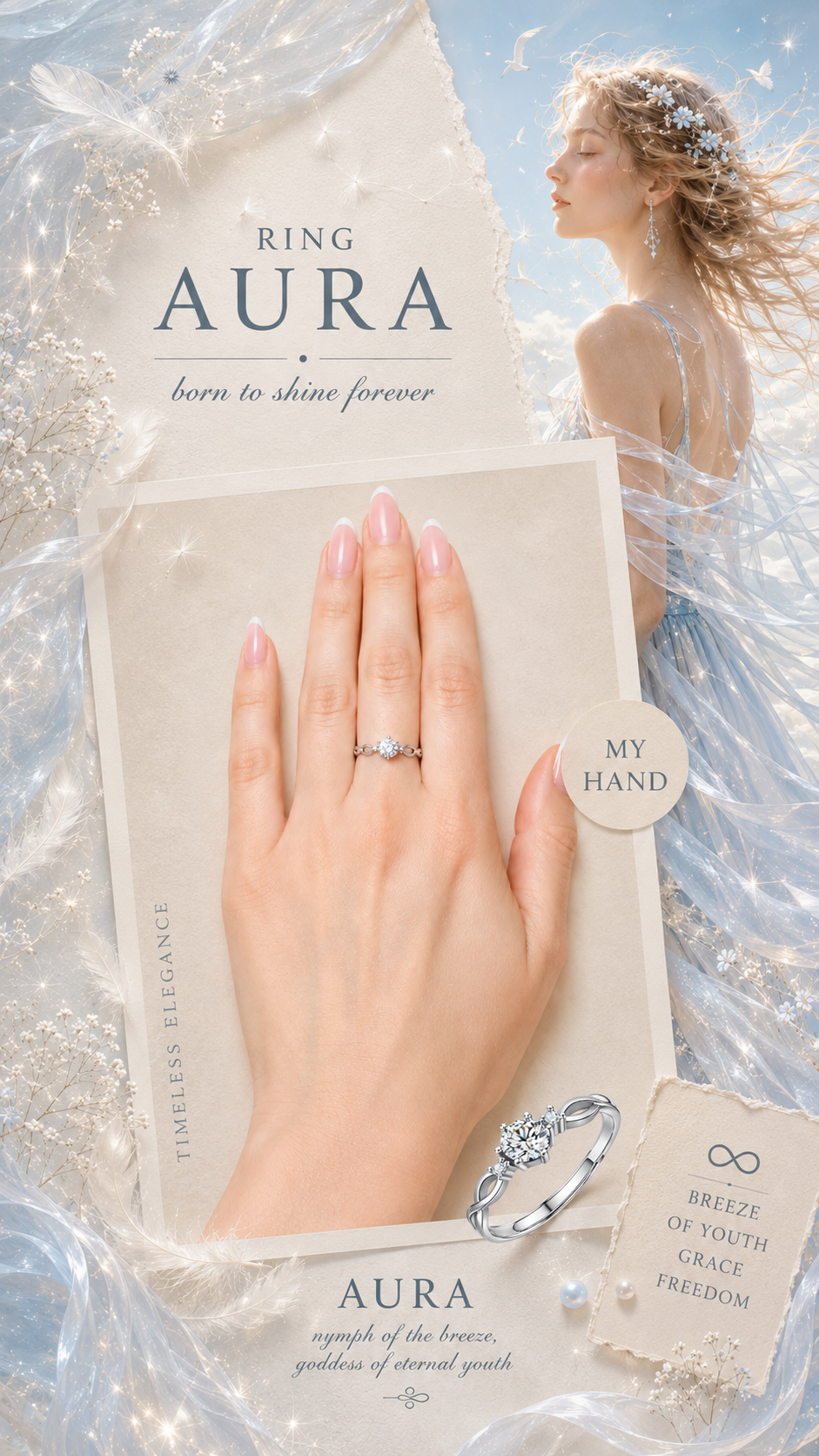 Aura Ring – Zirkonia-Trio mit geschwungener Unendlichkeitsschiene, Edelstahl mit Platinbeschichtung