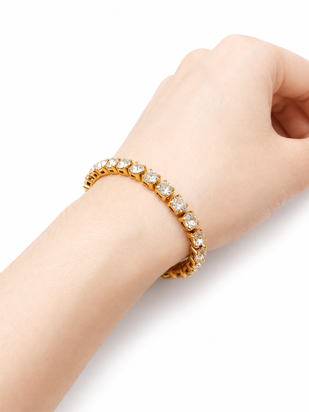Carré Armband – Goldenes Tennisarmband mit großen Zirkonia-Kristallen