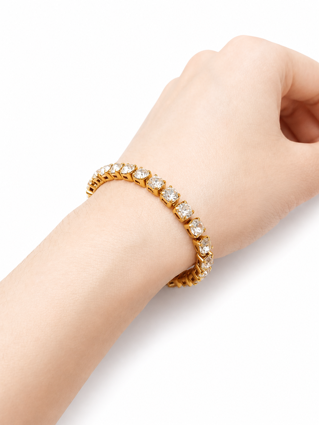 Carré Armband – Goldenes Tennisarmband mit großen Zirkonia-Kristallen