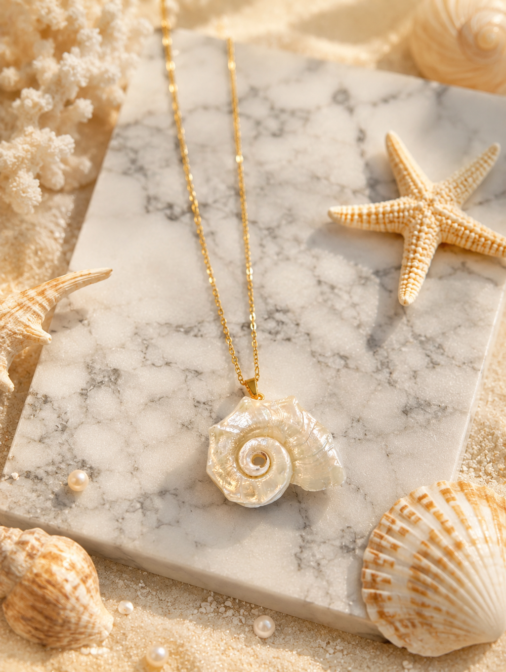 Muschel Collier mit Naturmuschel-Anhänger an 18K vergoldeter Edelstahlkette von Alextra Jewelry