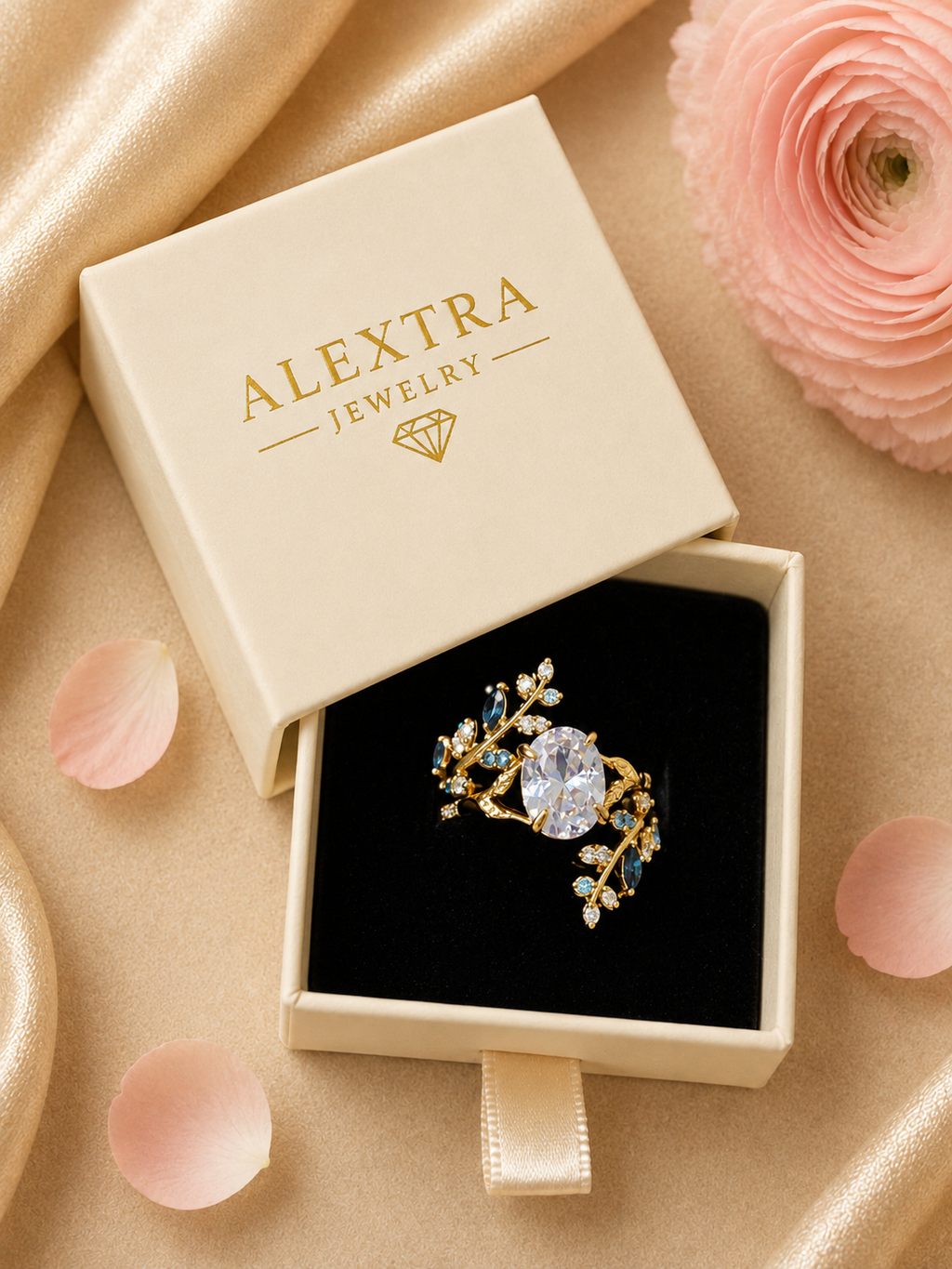 Blütentraum Kristallblau Ring – In der Alextra Jewelry Geschenkbox