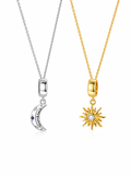 Sonne & Mond Collier Set – Sterlingsilber Partnerkette mit Mond- und Sonnen-Anhänger, Edelstahlketten in Silber und Gold, 42 cm