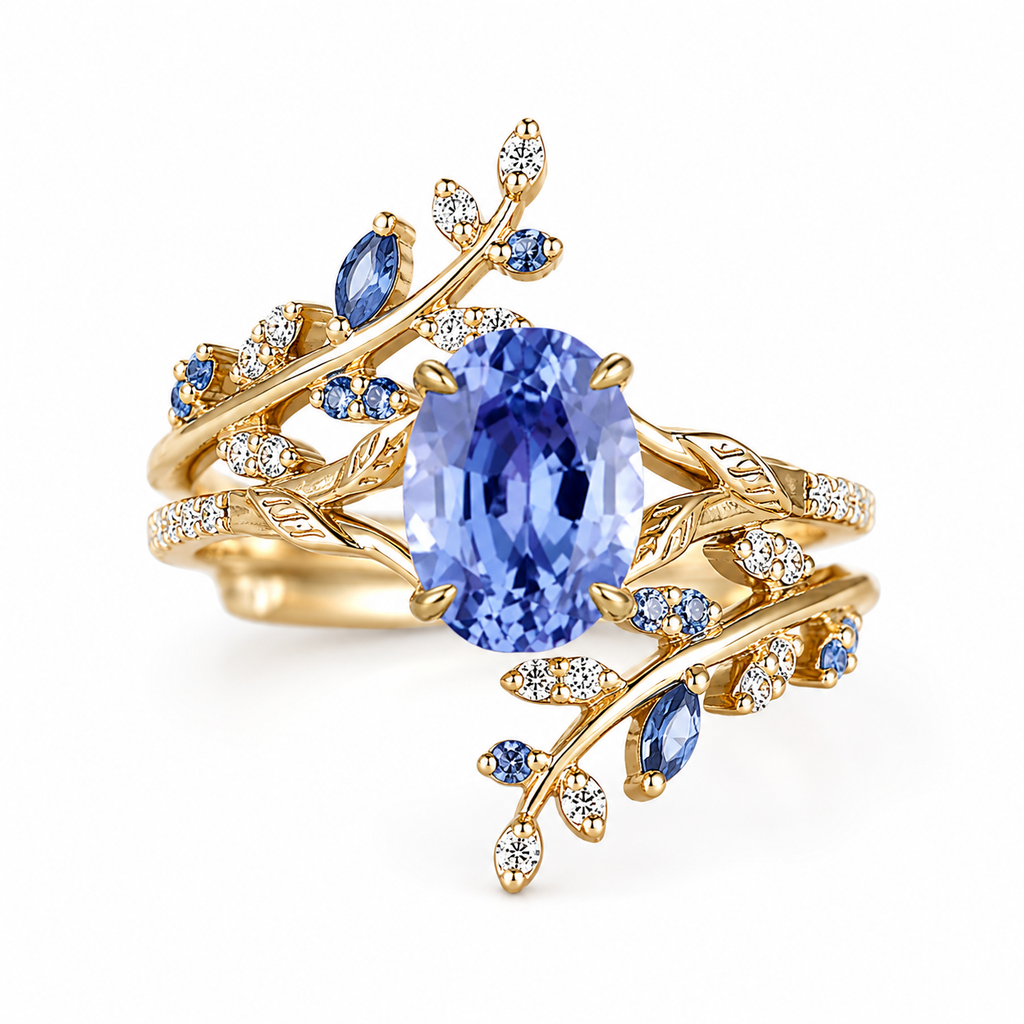 Blütentraum Saphirblau Ring – Zweiteiliges Set Produktfoto