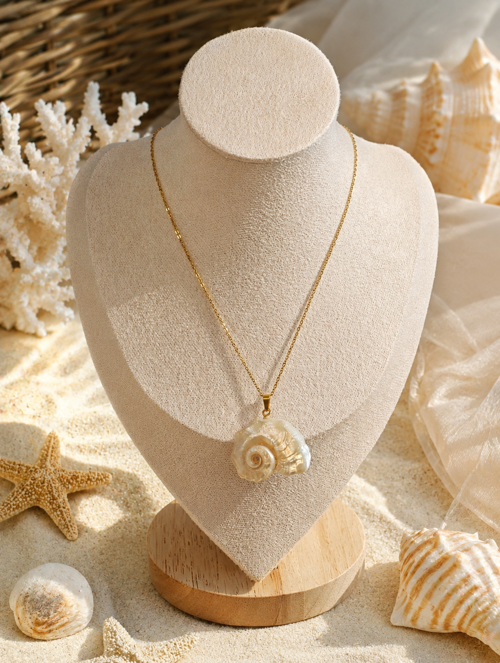 Muschel Collier mit Naturmuschel-Anhänger an 18K vergoldeter Edelstahlkette von Alextra Jewelry