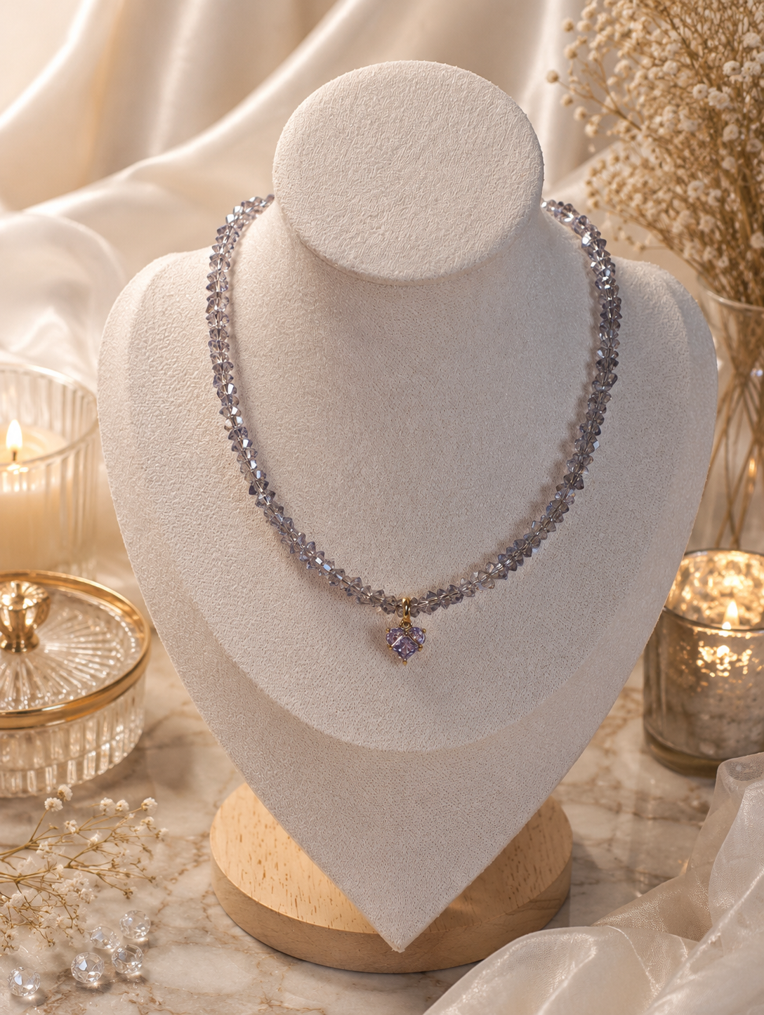 Kristall Herz Collier Lila