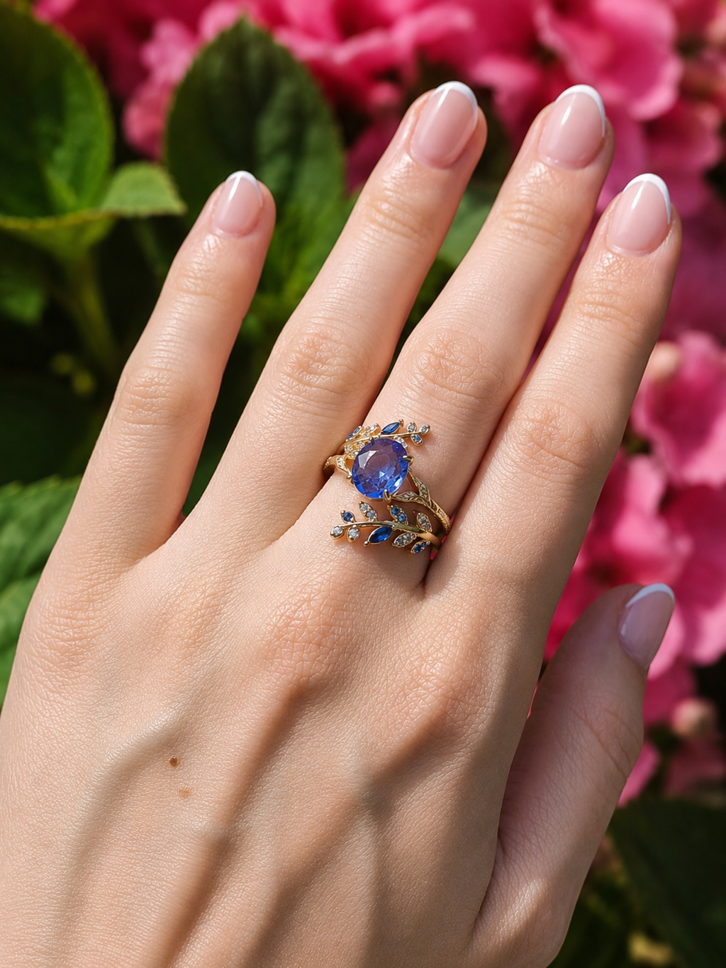 Blütentraum Saphirblau Ring 