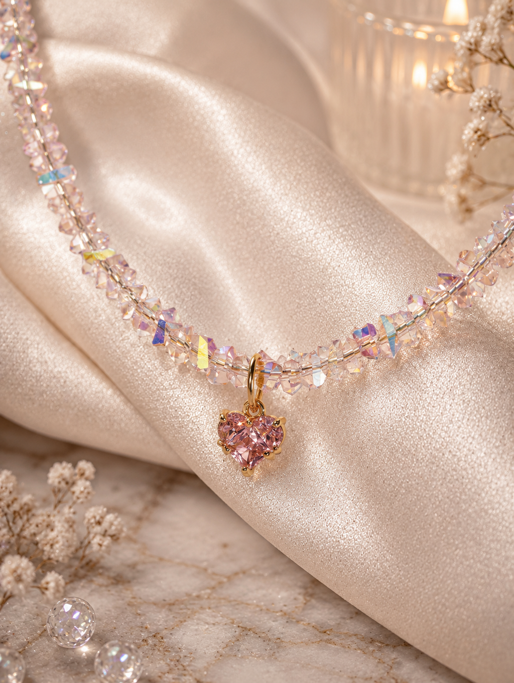 Kristall Herz Collier Rosa
