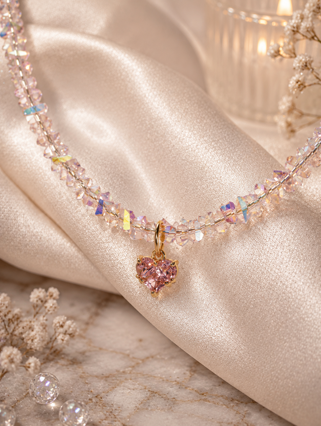 Kristall Herz Collier Rosa