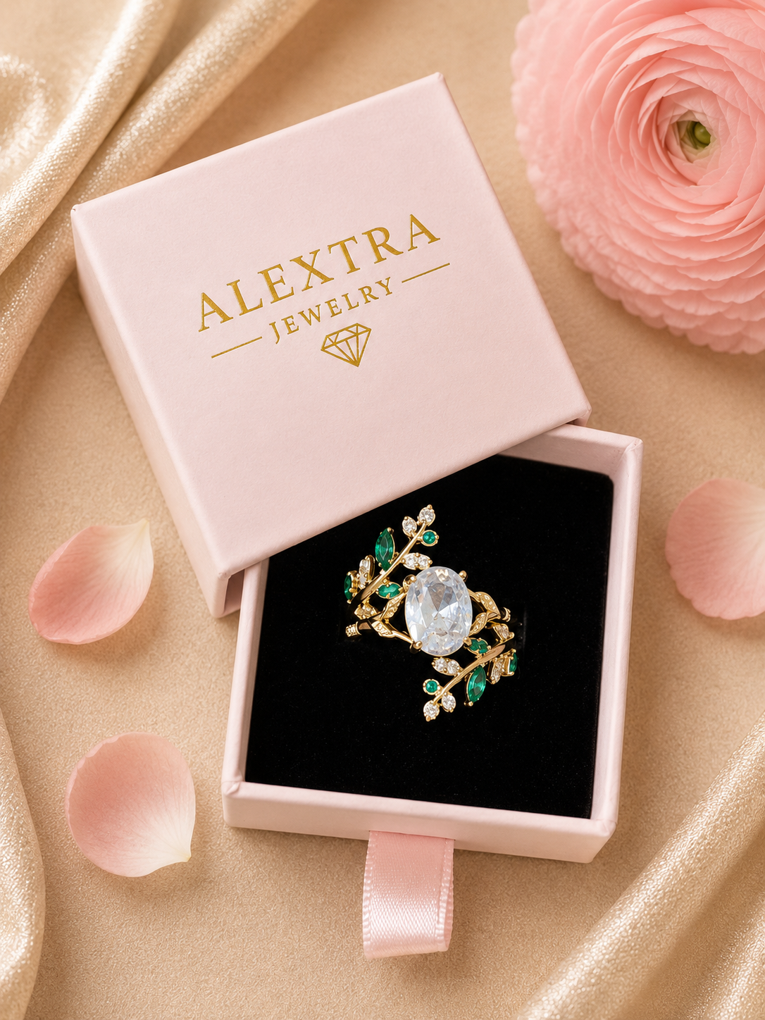 Blütentraum Smaragdgrün Ring – In der Alextra Jewelry Geschenkbox