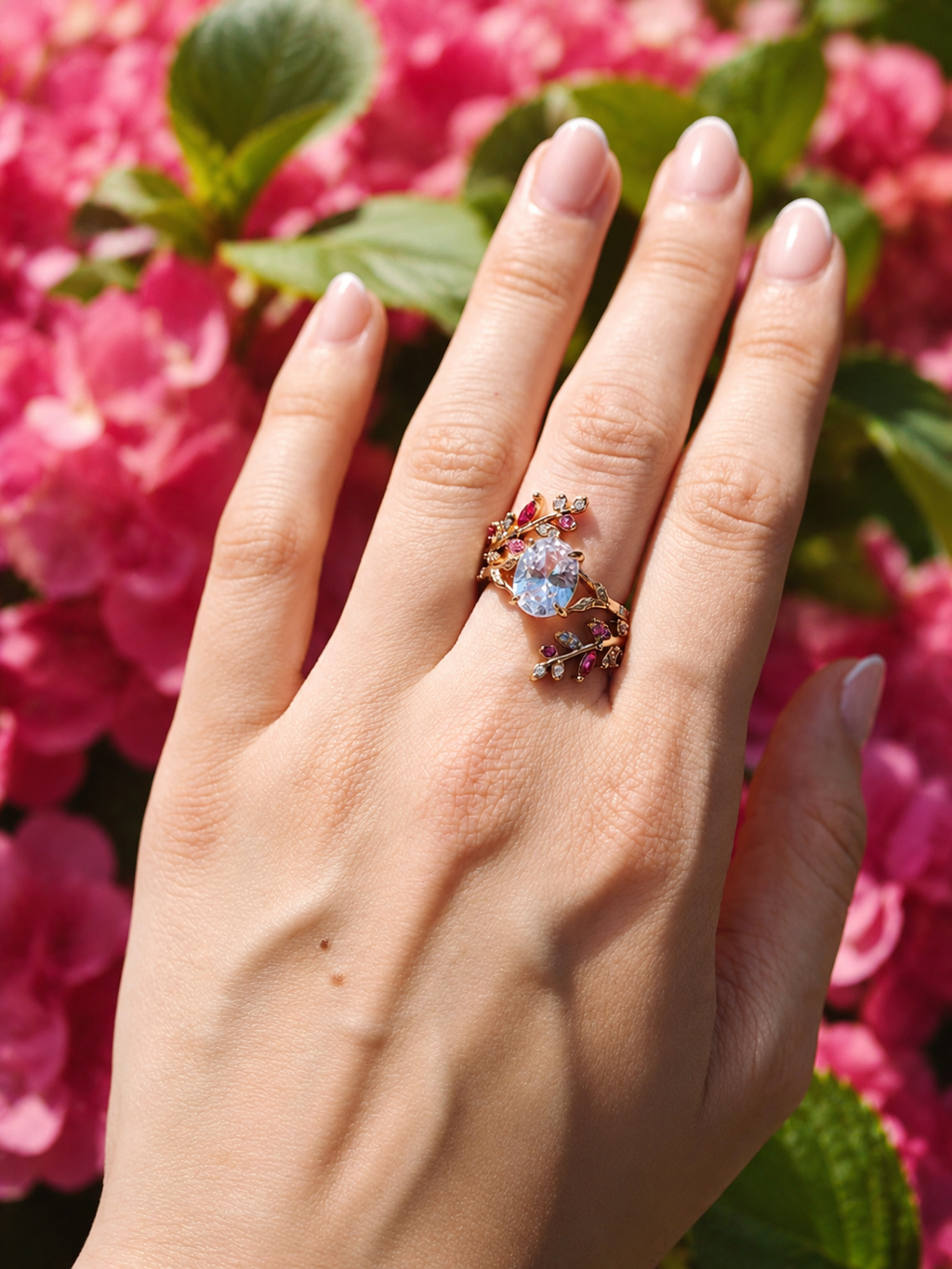 Blütentraum Rosé Ring – Zweiteiliges Set