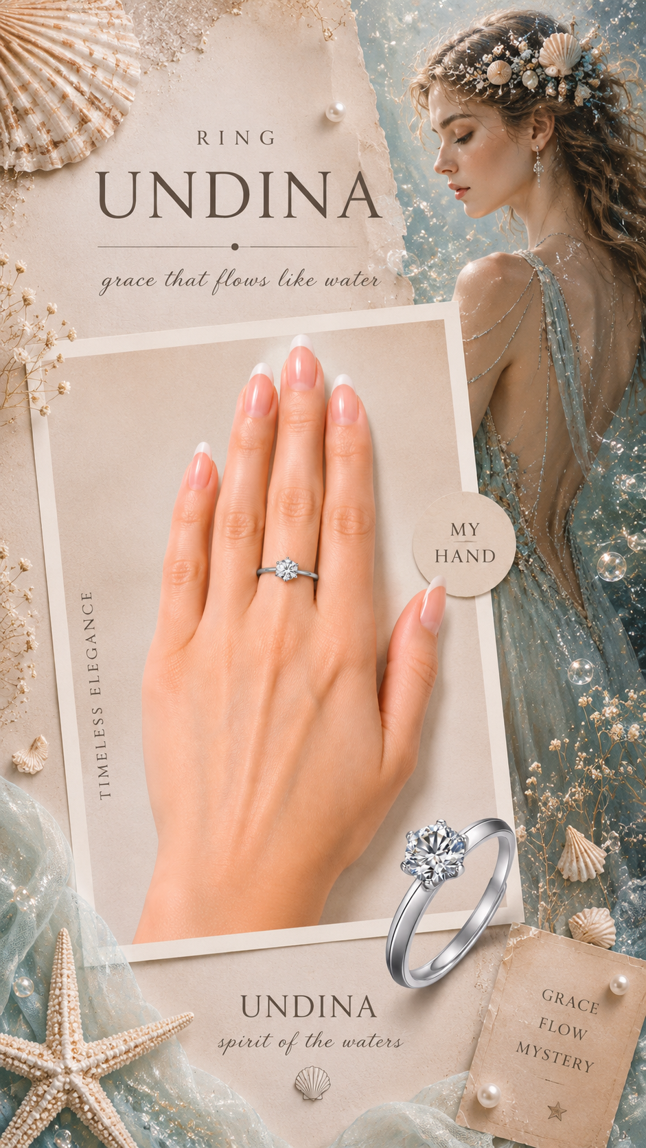 Undina Ring – Zirkonia mit Sechskrallen auf massiver Ringschiene mit erhabenem Mittelgrat, Edelstahl mit Platinbeschichtung