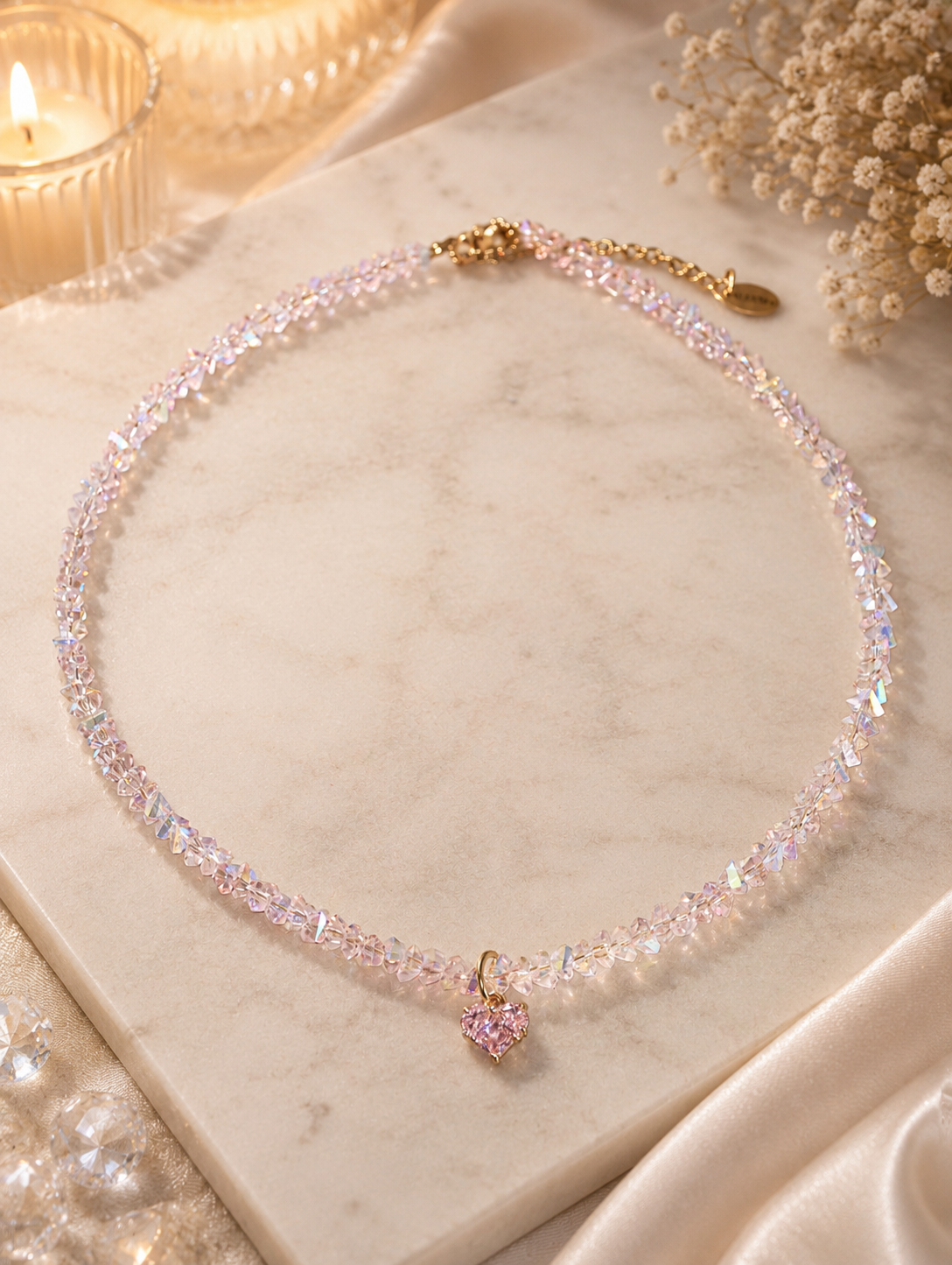 Kristall Herz Collier Rosa