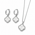 Trèfle Nacré Set – Silber, Perlmutt-Kleeblatt Ohrringe und Collier mit Zirkonia, silberfarben