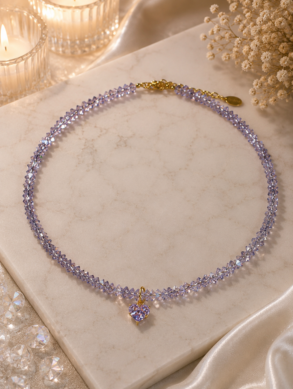 Kristall Herz Collier Lila