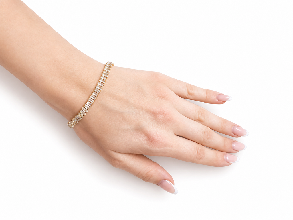 Lumière Armband – Goldenes Tennisarmband mit Baguette-Zirkonia