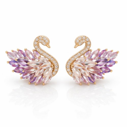 Cygne Éternel Ohrringe – Edelstahl mit 18K Goldvergoldung – Gold & Flieder | Alextra Jewelry